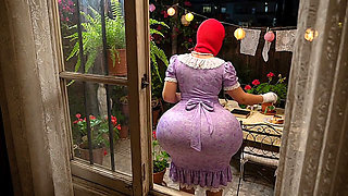 Big Ass Neighbor Spied in the Backyard Wearing Floral Dress