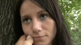 Pretty Czech babe Martina sucks and fucks in the open