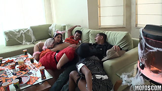 Real Slut Party - Bold Adriana Milano & Trinity Suck on Halloween Cock Pops Before Wild Ass Action