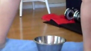 Jen Is Pissing Into a Steel Bowl