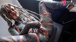 Gorgeous tattooed girl fucks her ass