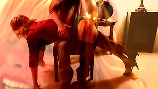 Naughty amateur babe in stockings enjoys a hard spanking
