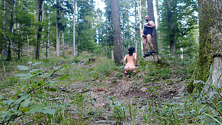 Brunette mature gets completely naked and gets washed with piss