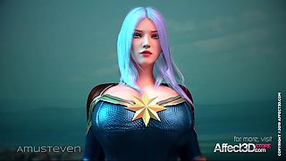 Superhero 3d animation with a big tits beauty
