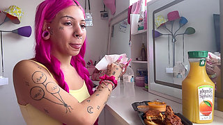 Mukbang Hot Chicken Spicy Facestuffing Bimbo Overeating Petite Teen Eating Sploshing POV Mozzarella Sticks Long Nails Food Eat