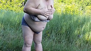 Stepmom Public Pissing in Park - Big Natural Tits MILF Undresses & Masturbates