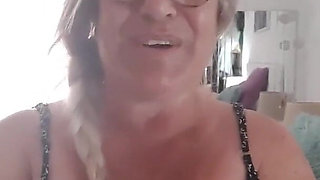 Fina, 70 Years Old, Plays with a Black Dildo. Horny as Fuck. Doggy Style and Close-up of Her Pussy