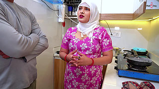 My Hijabi muslim stepmom takes help from my Teacher for exam, teacher fucked hard my stepmom in kitchen with Clear Hindi Audio.