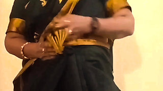 Desi Tamil Mature Wife Lux Black Saree Tease Shows Big Boobs Ass & Hairy Pussy!