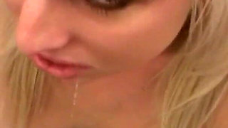 Blonde Charlize Danay fucks her eager cock in her mouth and swallows cum