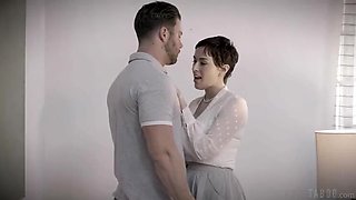 Faithful boss gets seduced by hot nurse while disabled wife is home