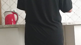 Sexy legs in nylons while my stepmom makes stuffed in the kitchen