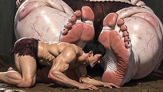 Huge Obese Giantess BBW - Slave Licking Her Giant Feet in Worship