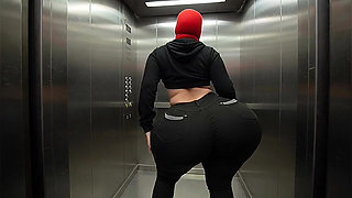 Big Ass Girl in Tight Black Jeans Dancing Softly in Elevator