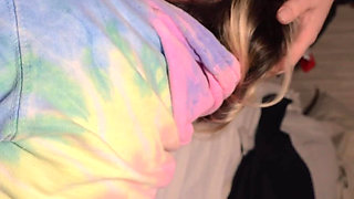 Housewife Gagging on Cock Upside Down, Sucking at the Edge of the Bed, & Hot Cum on Tongue!