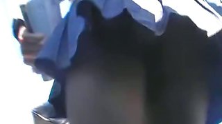 Thong peeping up the shortest skirt