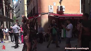 Slaves in a sheer dresses humiliated