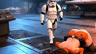 Stormtrooper Captures hot Brunette