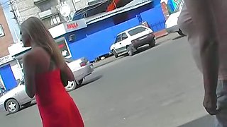 Sexy up skirt babe in the red dress