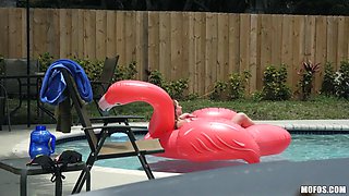 Tony's Red-Haired Voyeur Lust in a Wet Outdoor Pool