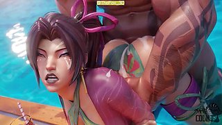 Psylocke and Luna Snow Threesome Anal Ride - TheCount 3D Hentai Part 1