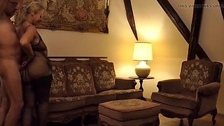Amateur Blonde Mature Wife in Sexy Lingerie Gets Hard Fuck on Sofa