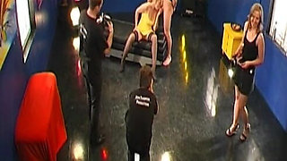 Blonde Slut Gangbanged Hard by Multiple Men in Live Scene