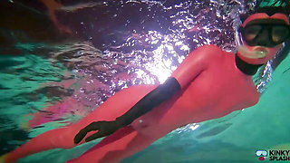 Slippery Latex Slut's Deep Pool Diving Tease