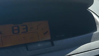 Lady Oops Slut Exhibitionist in Car Micro Skirt and Big Tits