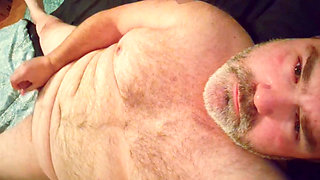 Big Cum Finish for Hairy Chubby Bi Stroking Hard Curved Cock