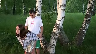 Horny Stepdaughter JuliaSayNo Fucked Hard by Dad's Friend in Forest While He Picks Mushrooms
