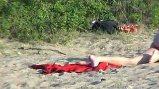 Nude Beach - Hot Brunette Spreads Wide