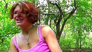 Mature Redhead MILF Takes Facial Cum Outdoors