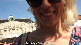 Real euro babe flashing for cash
