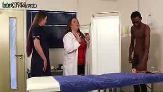 IR CFNM nurses blowing black dong in infirmary threesome orgy
