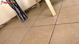Fantastic ebony babe janelle smells her feet and rubs her twat