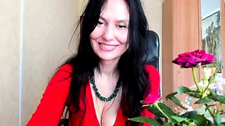 Big-Titted Brunette MILF Teases on Webcam Before Sex