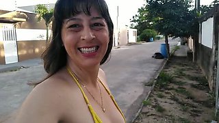 Amateur Brazilian Wife Teasing in Micro Bikini Outdoor Flashing