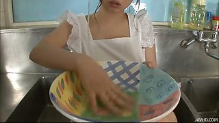 Aoi in the kitchen sink her big tits oiled up and squeezed