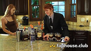 Lesbian redhead in high high-heeled slippers with hefty tits, prepped for a muddy hump with her mega