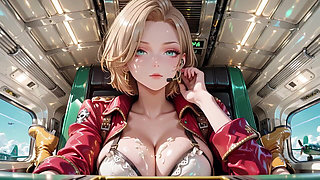 Blonde Commander in the Future Train! Red Patent Leather Uniform Is Insane