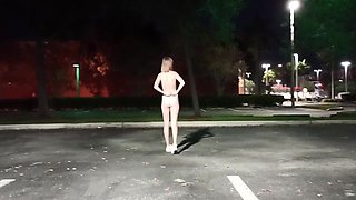 Young Stripper Kitty Longlegs Walks Naked Down The Street Again! This Time She Came To The Supermarket Parking