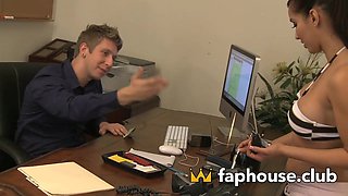 Darkhaired babe Assistant Humped by Dominant Boss in NSFW