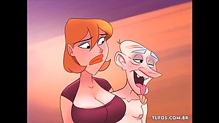 Old Pervert Fucks Hot Maid Aninha and MILF Mistress Hard - Anal, Blowjob, Rough Cartoon Sex
