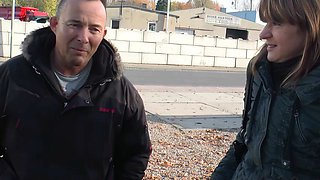 Simple German housewife invited to have sex on the street