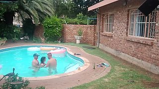 Horny Babe Gets Two Cocks by the Pool - Blowjob & Doggy