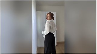 Hot Milf Secretary Slowly Striptease Showed Big Boobs And Hairy Pussy