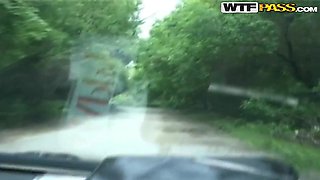 Giving wild blowjob in the car delights sexy Yulia