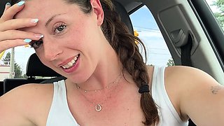Trying out a cute new vibrator in a busy parking lot!