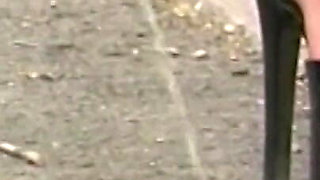 Yellow Pee Between High Heels